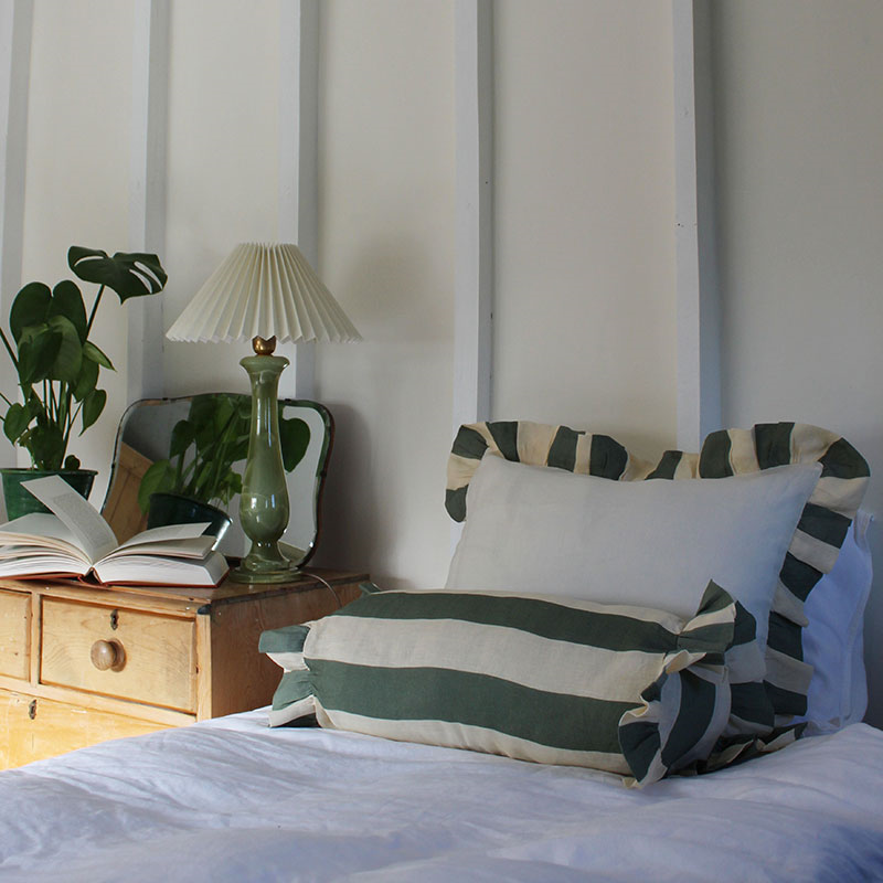 Stripe Bolster Cushion Cover, 50 x 20 cm, Sea Green