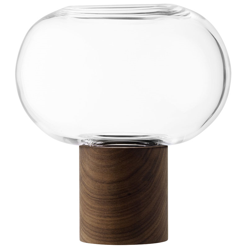 Oblate Vase, H21.5 cm, Clear/Walnut