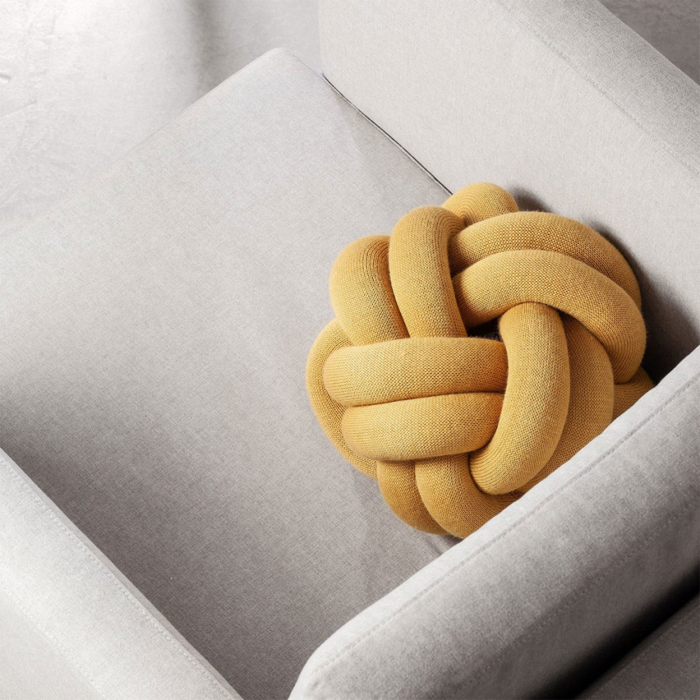 Knot Cushion, 30 x 30 x 15 cm, yellow