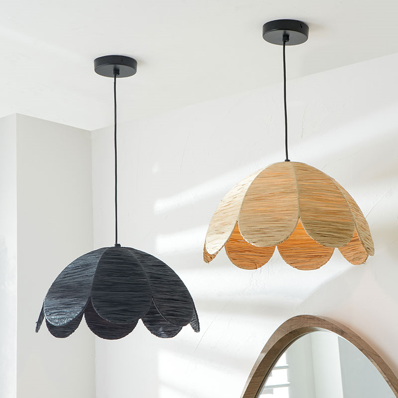 Petal Scalloped Pendant, H118cm, Raffia