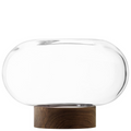 Oblate Vase/Lantern, H19.5 cm, Clear/Walnut