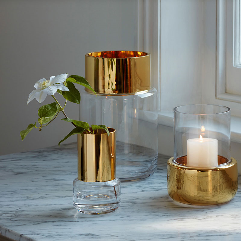 Aurum Tealight/Vase, H8.5 cm, Clear/Gold